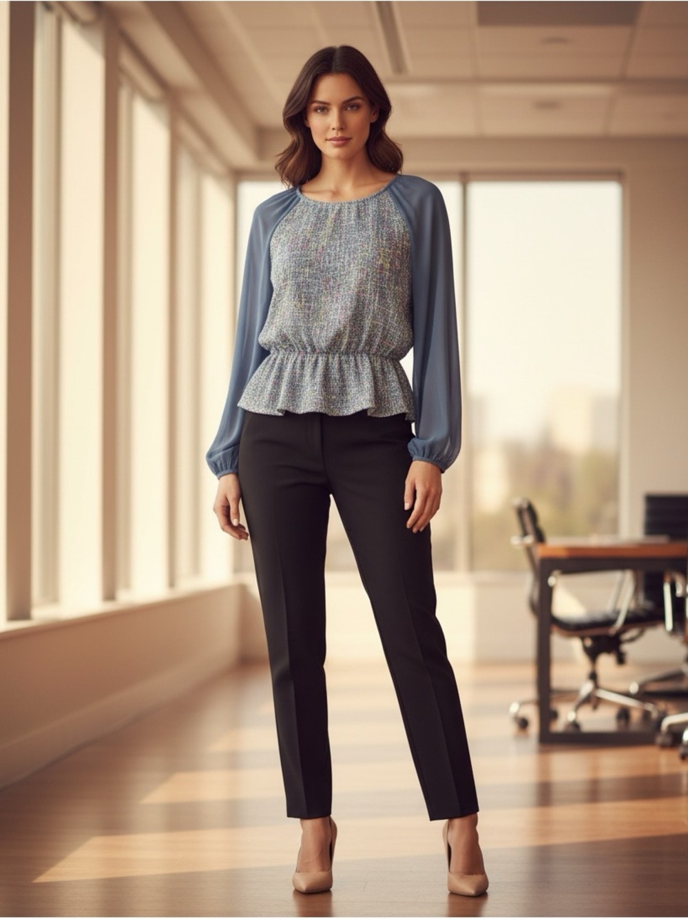 Women's GiGiO Blue Multicolor Tweed Blouse M